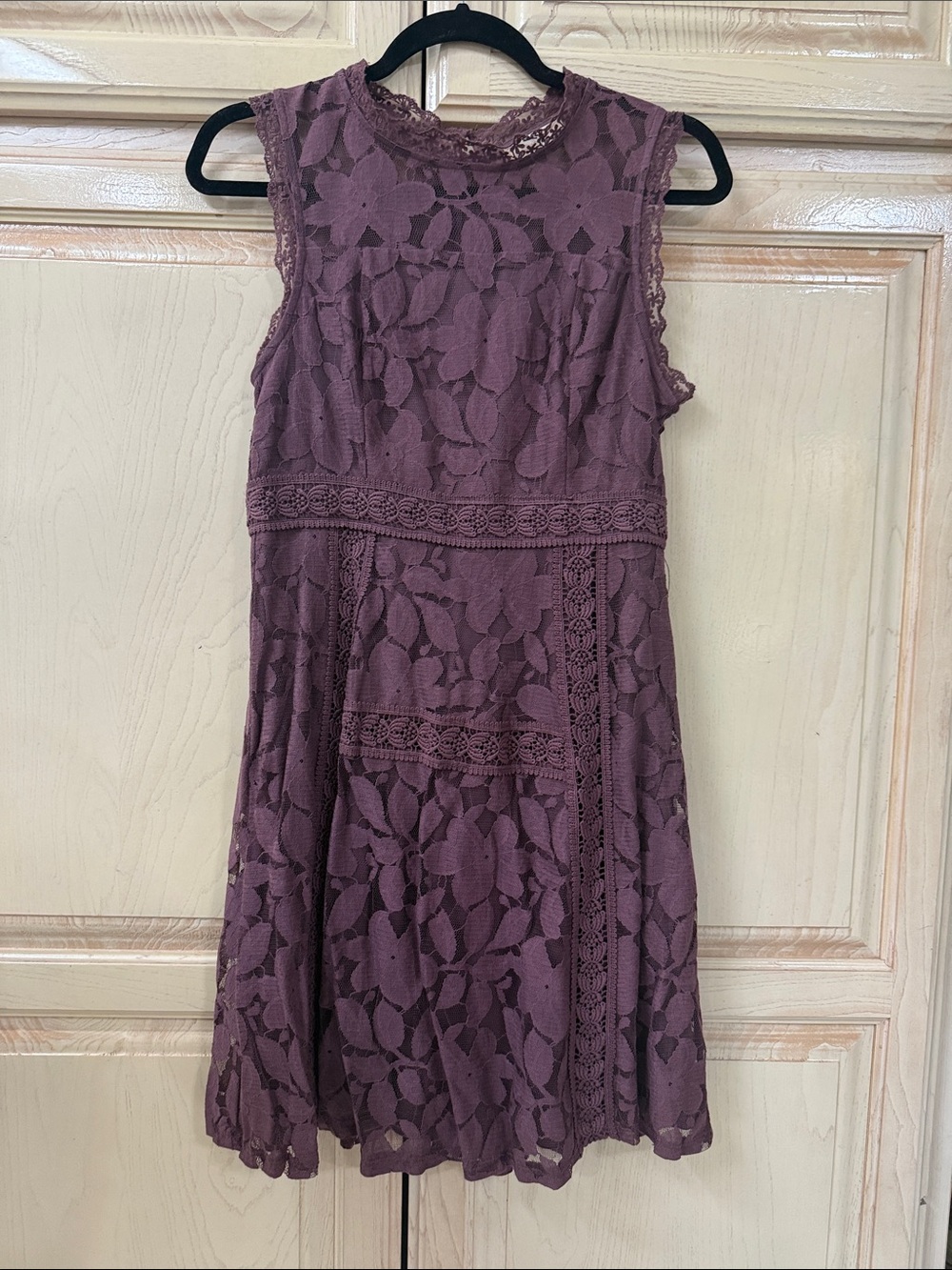 Altar'd State Sleeveless Lace Mini Dress in Mauve Plum
